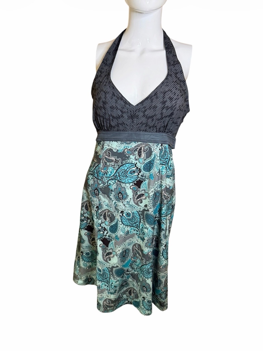 Athleta Teal and Gray Halter Paisley Athletic Dress
